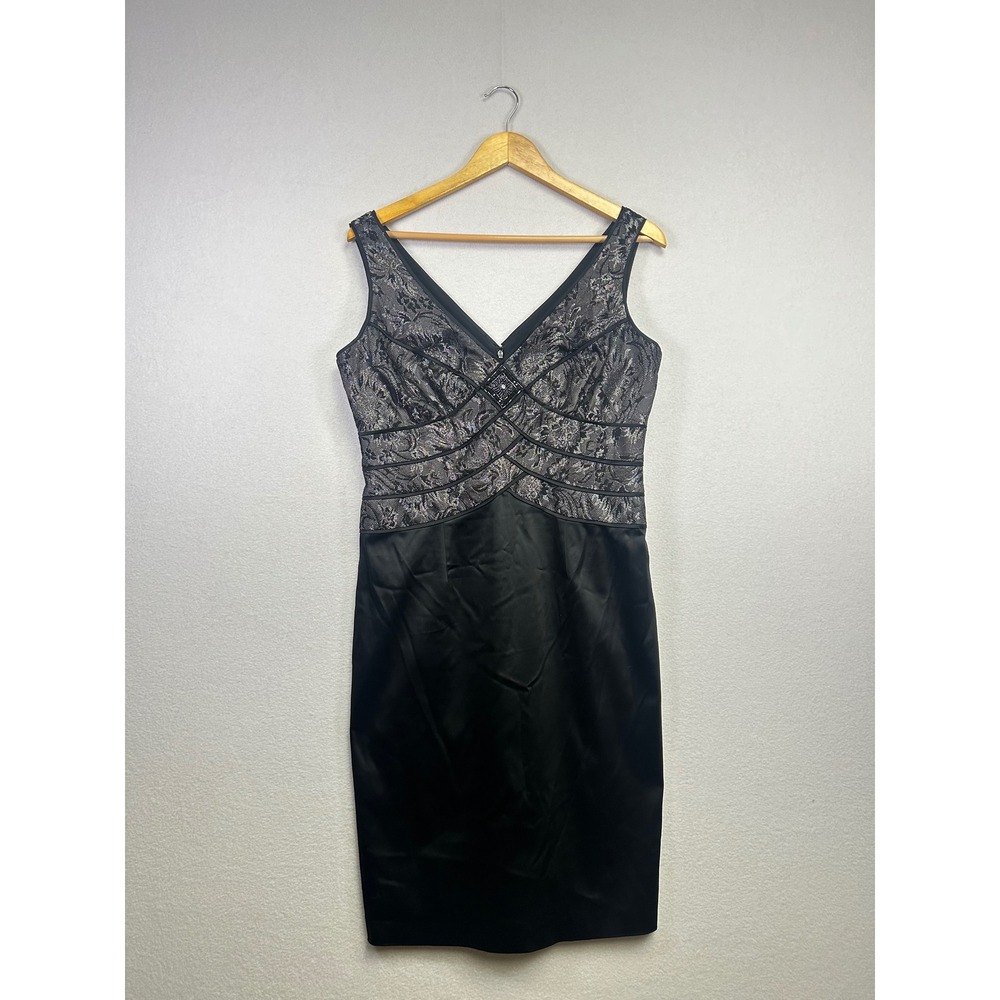 Jones New York Black Lace V Neck Sheath Dress Size 10 Cocktail Party